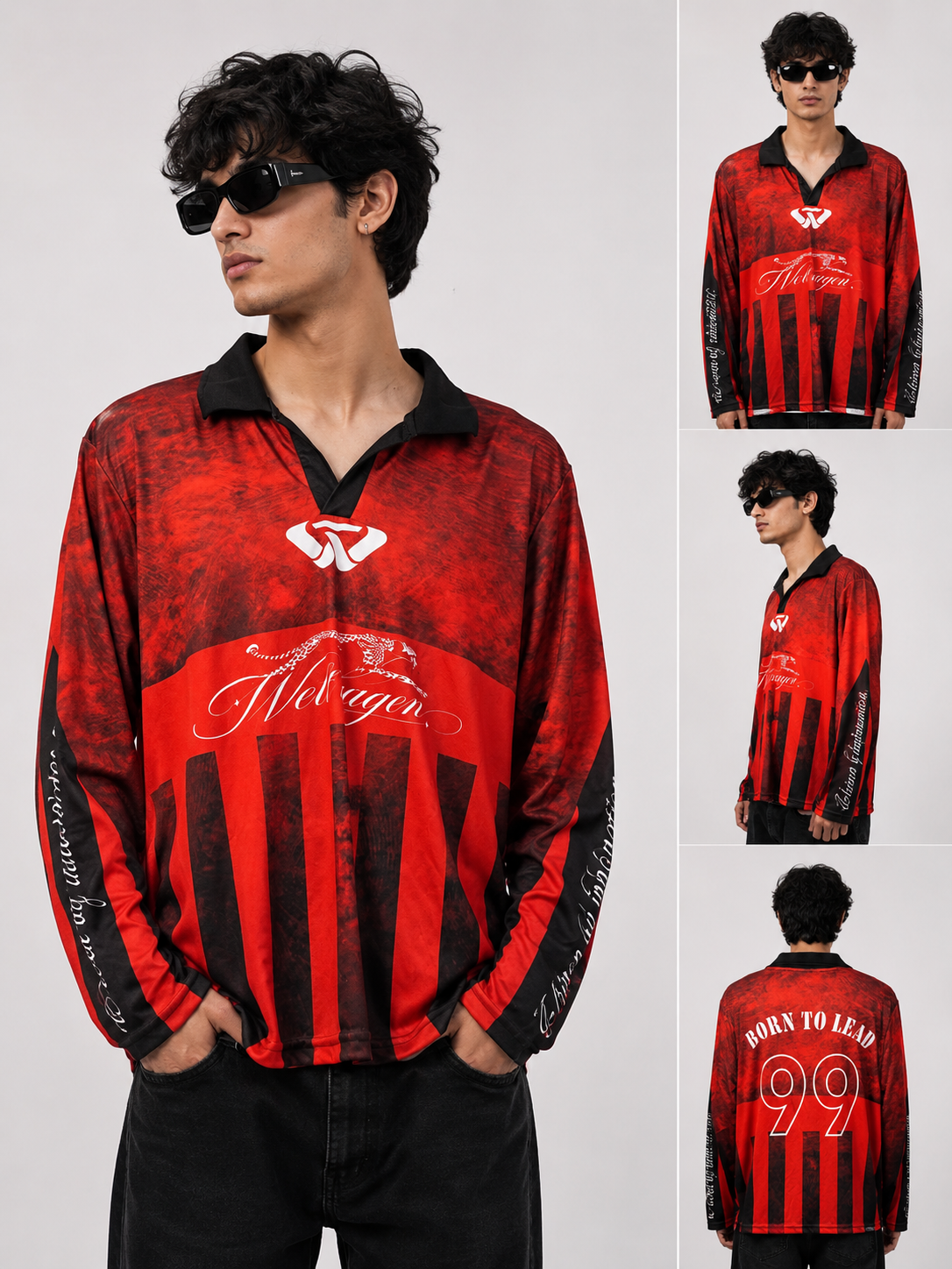 Welt Tragen Crimson Legacy Jersey Oversized Full Sleeve Polo Collar Printed T-Shirt for Men & Women